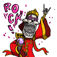 a cartoon of a skeleton wearing sunglasses and a crown saying rock