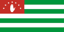 a green white and red flag with a hand and stars on it