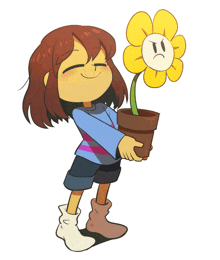 a girl is holding a potted flower with an angry face