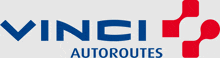 a logo for vinci autoroutes with a red arrow