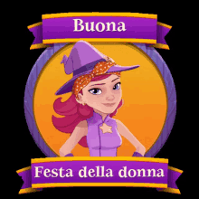 a picture of a cartoon witch with the words buona festa della donna below her