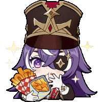 a girl with purple hair is eating french fries