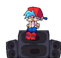 a cartoon character is sitting on top of a speaker and giving the middle finger .