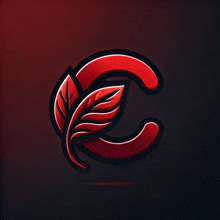 the letter c is surrounded by red leaves on a black background