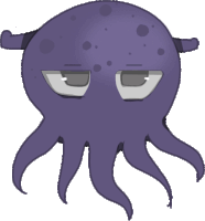 a cartoon drawing of a purple octopus with a serious look on its face