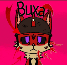 a cartoon drawing of a fox with the word buxa written above it