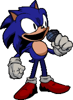 a drawing of sonic the hedgehog holding a microphone