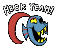 a cartoon of a fish with the words heck yeah on it