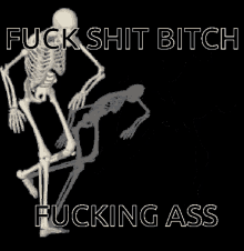 a skeleton is dancing with the words fuck shit bitch fucking ass