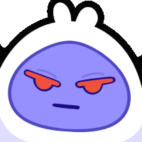 a cartoon drawing of a purple blob with a red eye