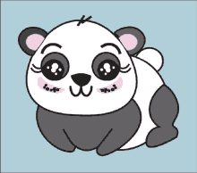 a cartoon drawing of a panda bear with big eyes and pink cheeks