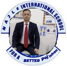 a picture of a man in a suit and tie with the words najle international school