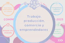 a poster with the words trabajo produccion comercio y emprendedores on it