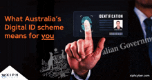 a man in a suit is holding a digital id scheme