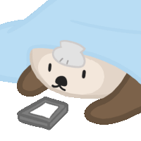 a cartoon of a dog laying under a blanket next to a box