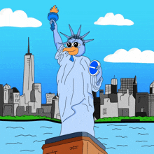 a cartoon of the statue of liberty in new york