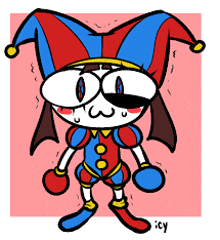 a cartoon drawing of a jester with the name icy written below it