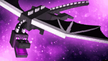 a purple and black minecraft dragon is flying in the air