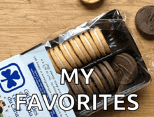 a box of cookies with the words " my favorites " on the bottom