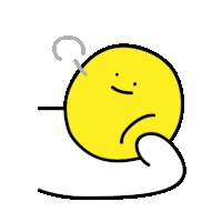 a cartoon drawing of a yellow smiley face with a question mark on its head