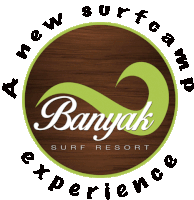 a logo for banyak surf resort with a wave in the center