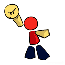 a cartoon drawing of a stick figure with a yellow face and a red circle on his head .