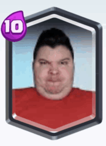 a clash of clans card with a man in a red shirt and the number 10 on it