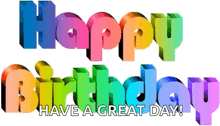 the words happy birthday have a great day are in rainbow colors