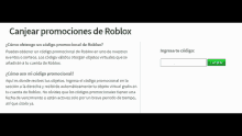 a screenshot of a website that says canjear promociones de roblox