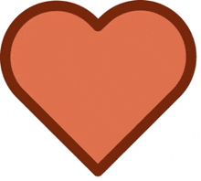 a red heart with a brown outline is on a white background