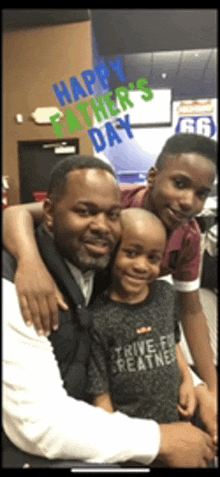 a man and two children are posing for a picture with the words happy father 's day on the bottom