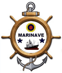 a logo for marinave with an anchor and steering wheel