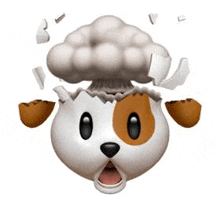 a dog with eggs coming out of its head and a cloud coming out of it .