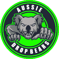 a logo for aussie drop bears with a koala