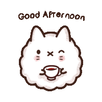 a cartoon of a cat holding a cup of coffee with the words good afternoon written below it