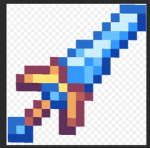 a pixel art drawing of a sword with a blue blade