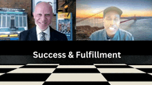 a man in a suit and tie talks to another man on a video call with the words success and fulfillment on the bottom