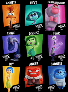 a poster for inside out 2 shows a variety of emotions