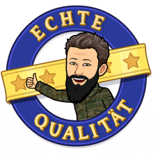 a cartoon of a man with a beard giving a thumbs up with the words echte qualitat