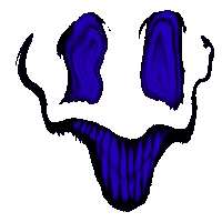 a drawing of a smiley face with blue eyes