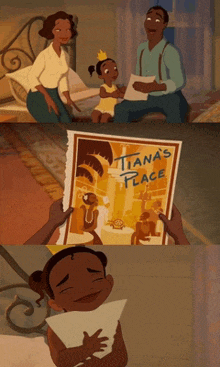 tiana 's place is the title of the book being read