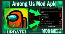 among us mod apk is being updated with a green arrow pointing to the back button