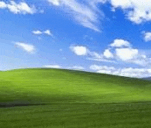 a lush green field with a blue sky and clouds in the background .