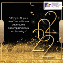 a greeting card from the private specialist centre says " may you fill your new year with new adventures accomplishments and learnings "