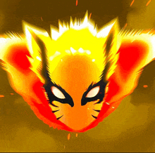 a cartoon drawing of a fox with flames coming out of its head