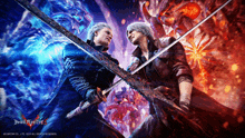 two devil may cry characters standing next to each other with swords