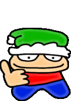 a cartoon character with a green hat is giving a thumbs up sign