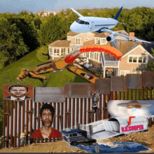 a collage of images including one of a man with a red shirt and a helicopter that says da cooper