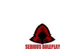 a logo for serious roleplay with a red hooded figure on a white background