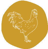 a drawing of a rooster in a yellow circle on a white background